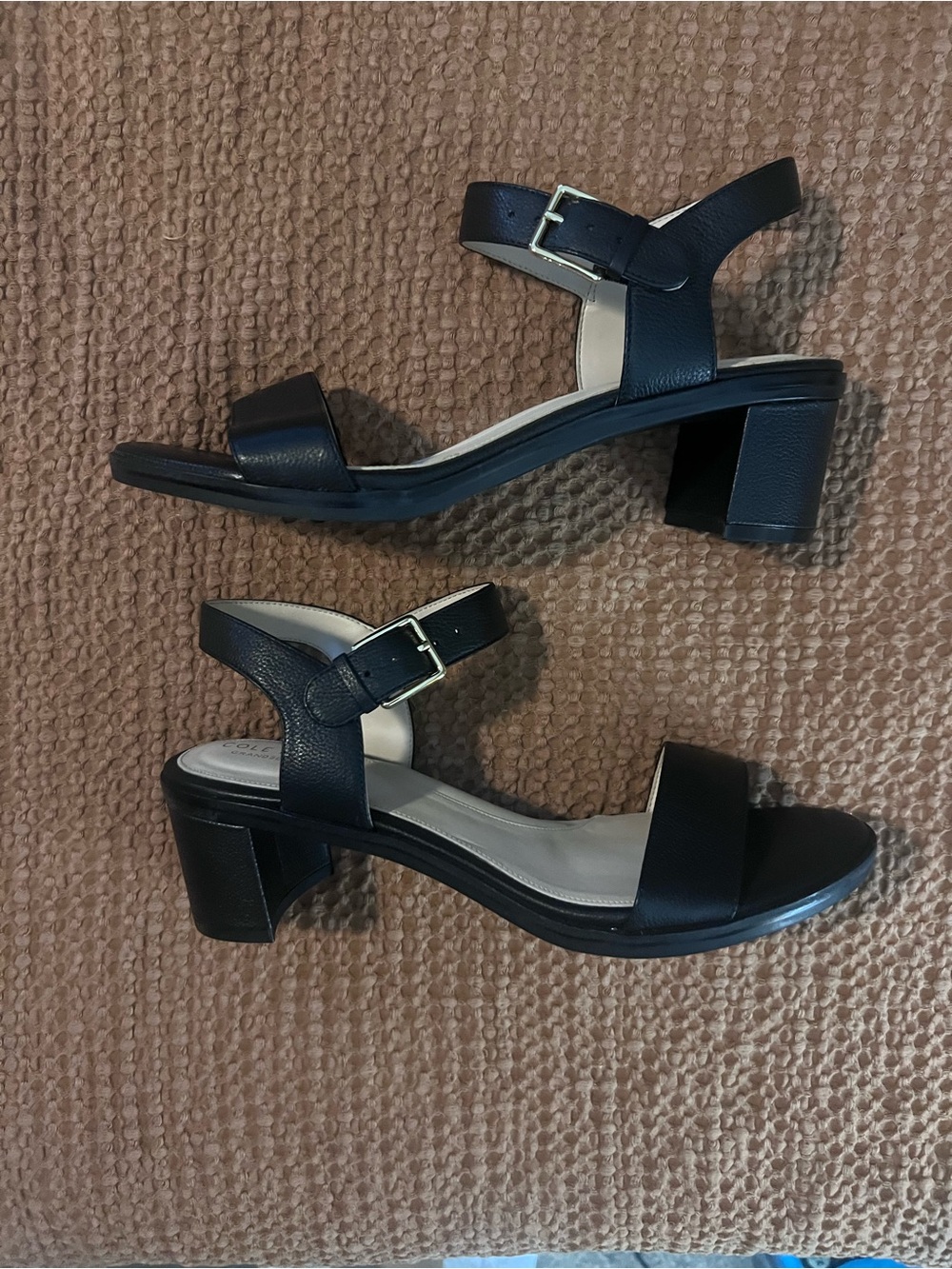 NIB Cole Haan Annette Black Leather Block Heel Sandals Sz 9